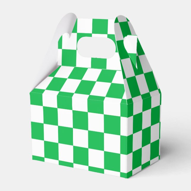 Green White Checkered Check Pattern Favor Boxes (Front Side)
