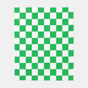 Green White Checkered Check Pattern Fleece Blanket