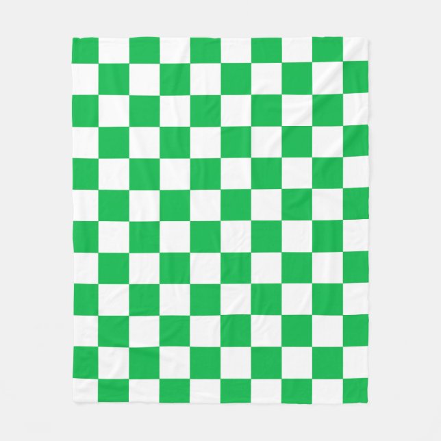 Green White Checkered Check Pattern Fleece Blanket (Front)