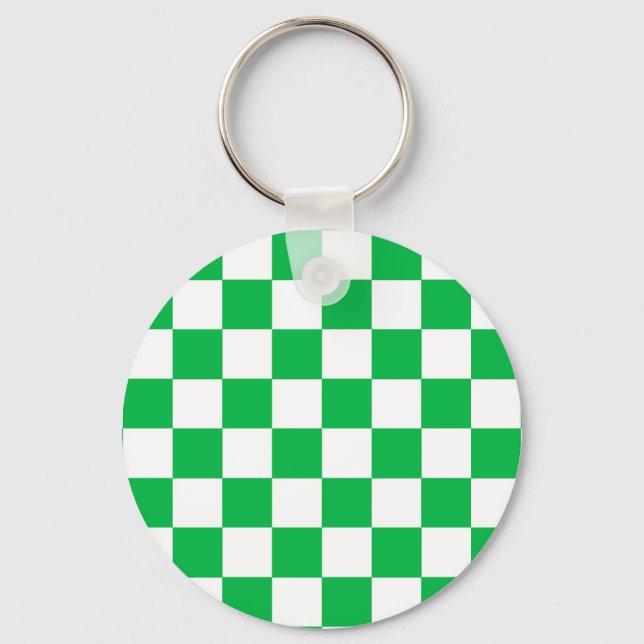 Green White Checkered Check Pattern Keychain (Front)