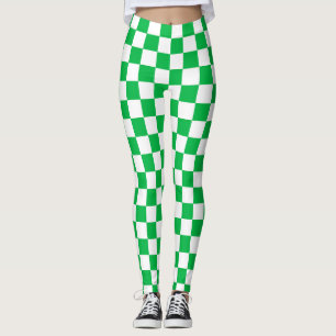 Green White Checkered Check Pattern Leggings