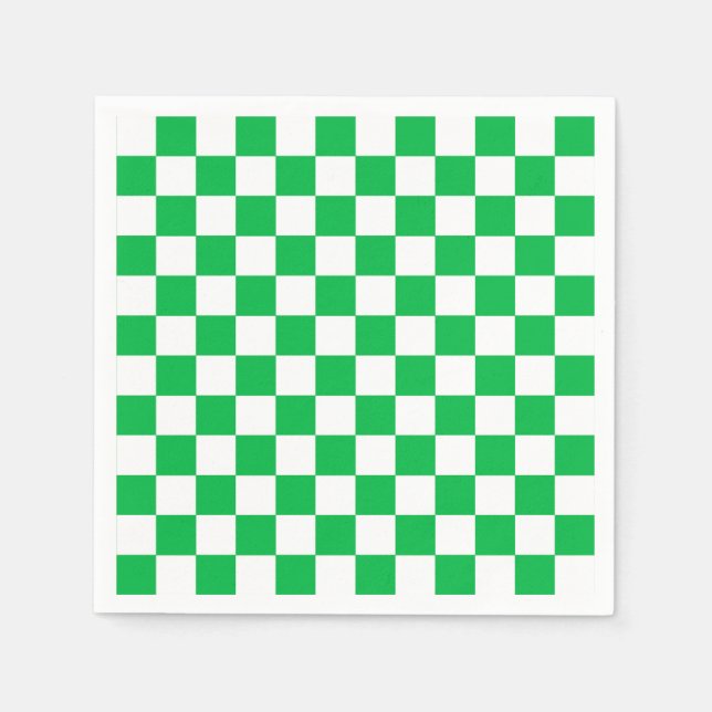 Green White Checkered Check Pattern Napkins (Front)