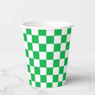 Green White Checkered Check Pattern Paper Cups