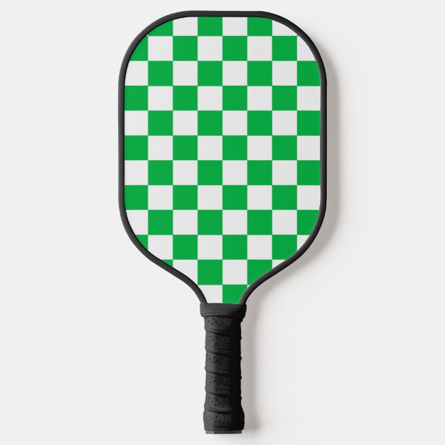 Green White Checkered Check Pattern Pickleball Paddle (Front)