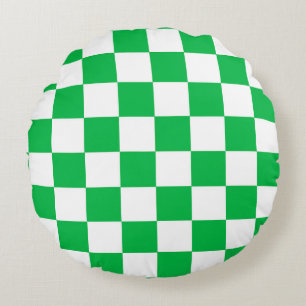 Green White Checkered Check Pattern Round Pillow