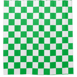 Green White Checkered Check Pattern Shower Curtain