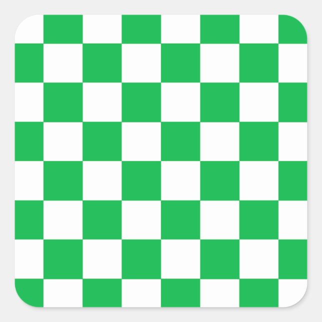 Green White Checkered Check Pattern Square Sticker (Front)
