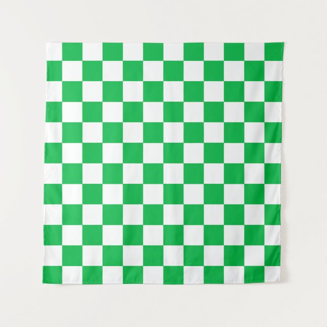 Green White Checkered Check Pattern Tapestry (Front)