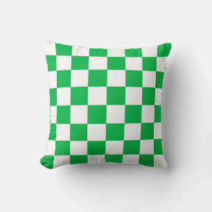 Green White Checkered Check Pattern Throw Pillow