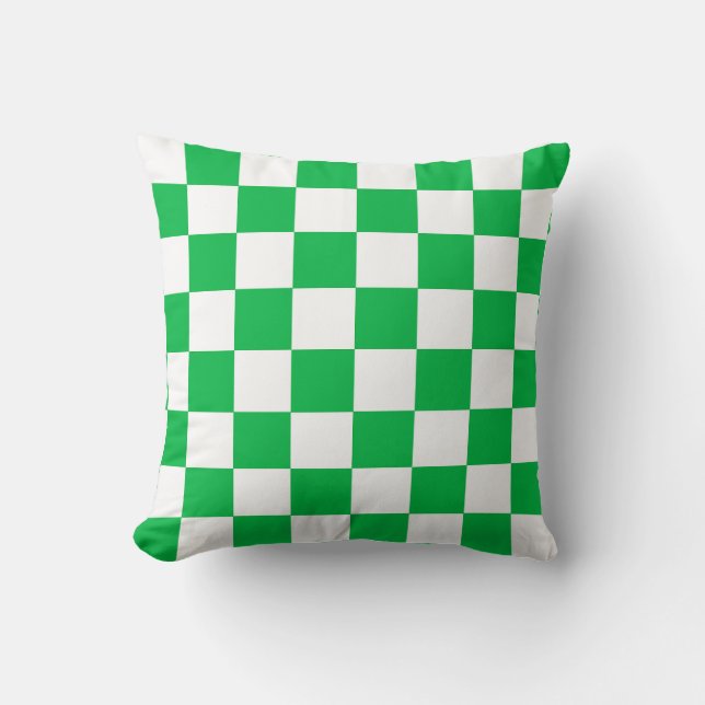 Green White Checkered Check Pattern Throw Pillow (Front)