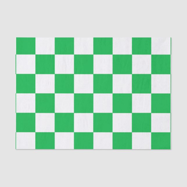 Green White Checkered Check Pattern Tissue Paper (Front)