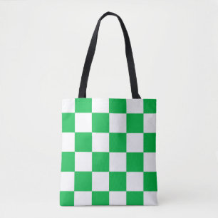 Green White Checkered Check Pattern Tote Bag