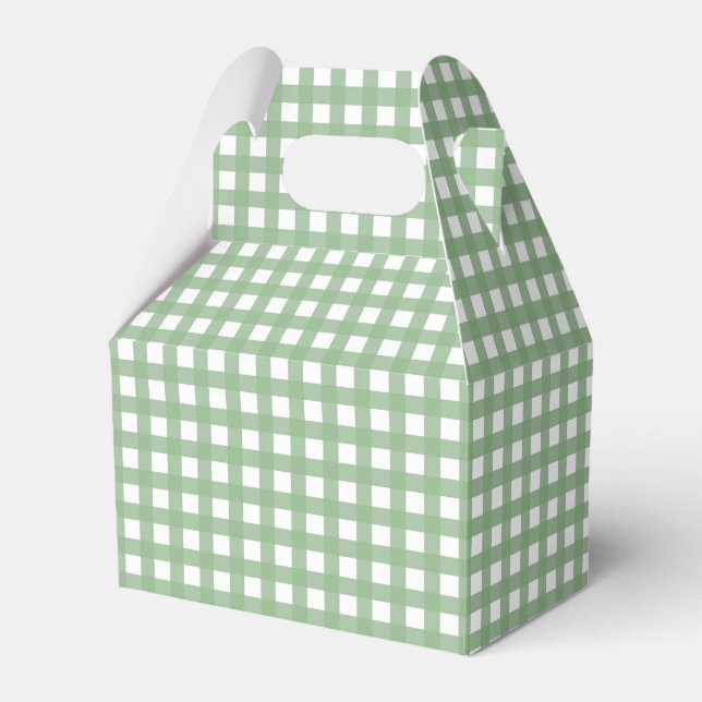 Green & White Checkered Plaid Gable Favor Gift Box (Front Side)