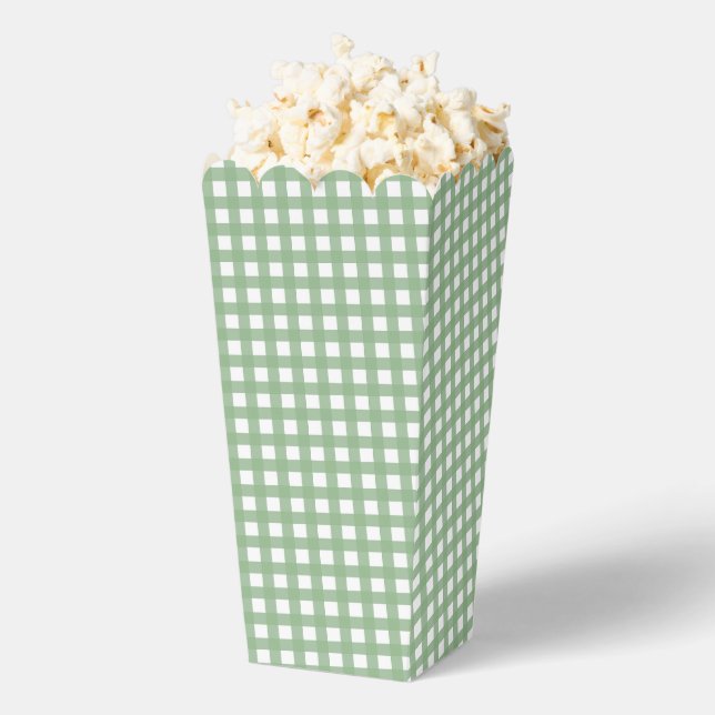 Green & White Checkered Plaid Popcorn Favor Box (Popped)