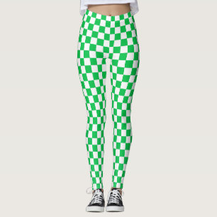 Green & White Checkered Spandex Leggings