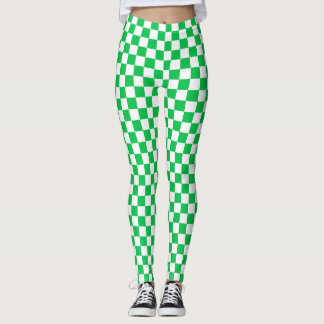 Green & White Checkered Spandex Leggings