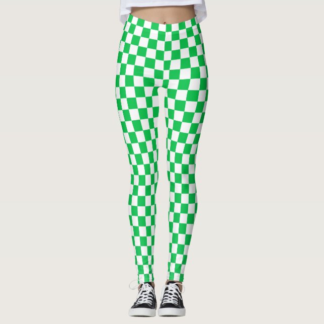Green & White Checkered Spandex Leggings (Front)