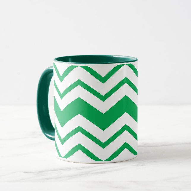 Green White Chevron Zigzag Pattern Design  Mug (Front Left)