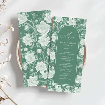 Green White Chinoiserie Floral Porcelain Menu Card by BlueBunnyStudio at Zazzle