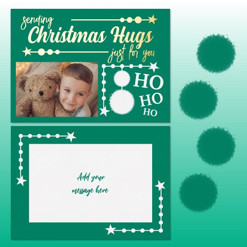 Green white Christmas hugs just for you photo Foil Holiday Card