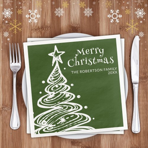 Green White Christmas Tree Christmas Party Paper Dinner Napkins