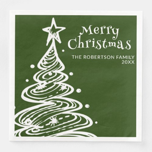 Green White Christmas Tree Christmas Party Paper Dinner Napkins