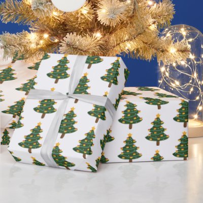 Green White Christmas Tree Holiday Wrapping Paper
