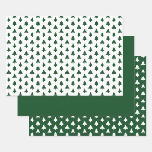 GreenWhite Christmas Tree Iconic Pattern Wrapping Paper Sheets