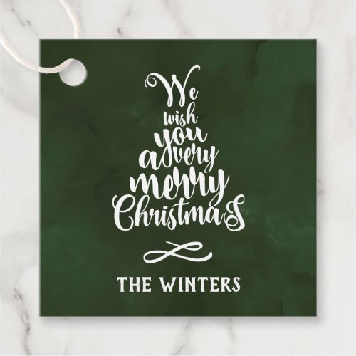 Green  White Christmas Tree Lettering Holiday  Favor Tags