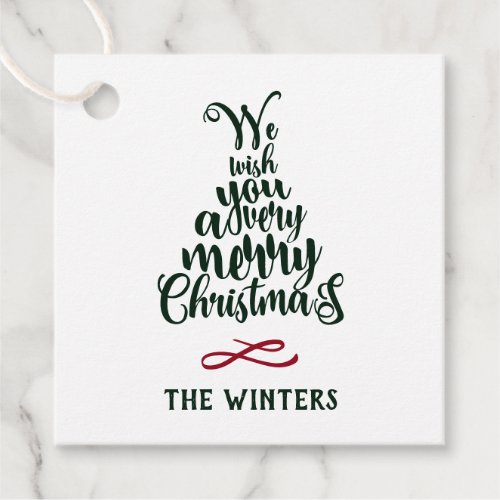 Green  White Christmas Tree Lettering Holiday  Favor Tags