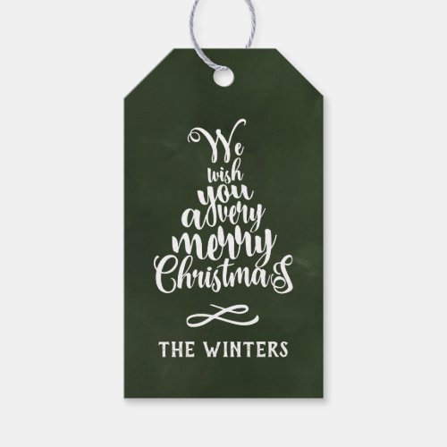 Green  White Christmas Tree Lettering Holiday  Gift Tags