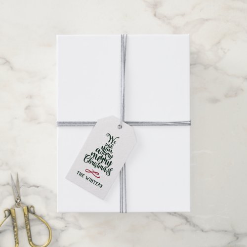 Green  White Christmas Tree Lettering Holiday Gift Tags