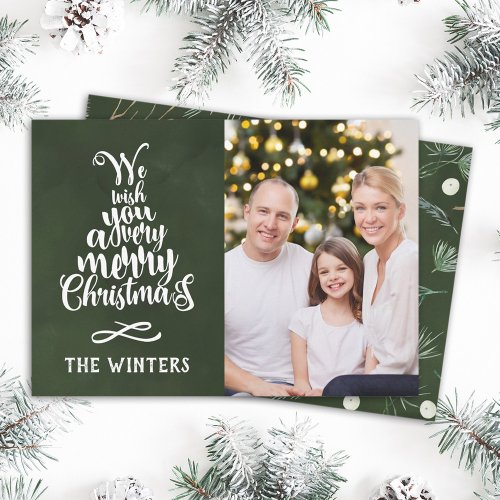 Green  White Christmas Tree Lettering Photo Holiday Card