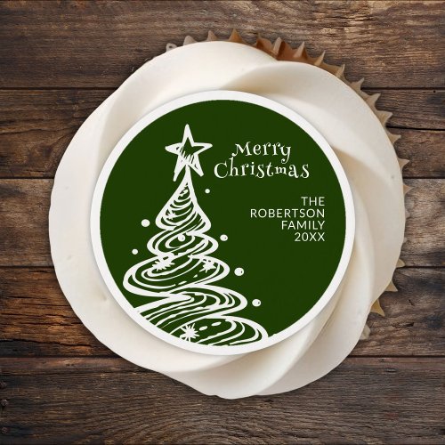 Green White Christmas Tree Party Edible Frosting Rounds