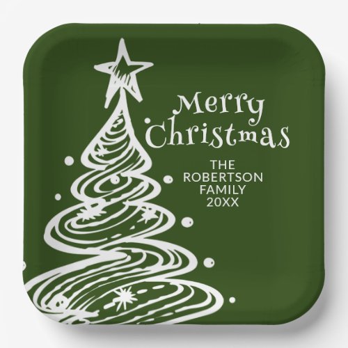 Green White Christmas Tree Party Paper Plates