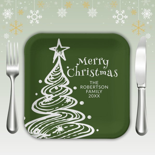 Green White Christmas Tree Party Paper Plates (Creator Uploaded)
