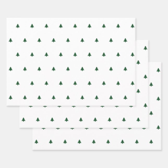 Green/White Christmas Tree Simple Icon Pattern Wrapping Paper Sheets (Set)