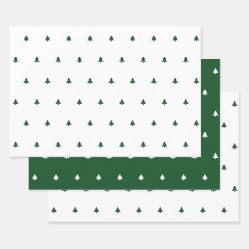 GreenWhite Christmas Tree Simple Icon Pattern Wrapping Paper Sheets