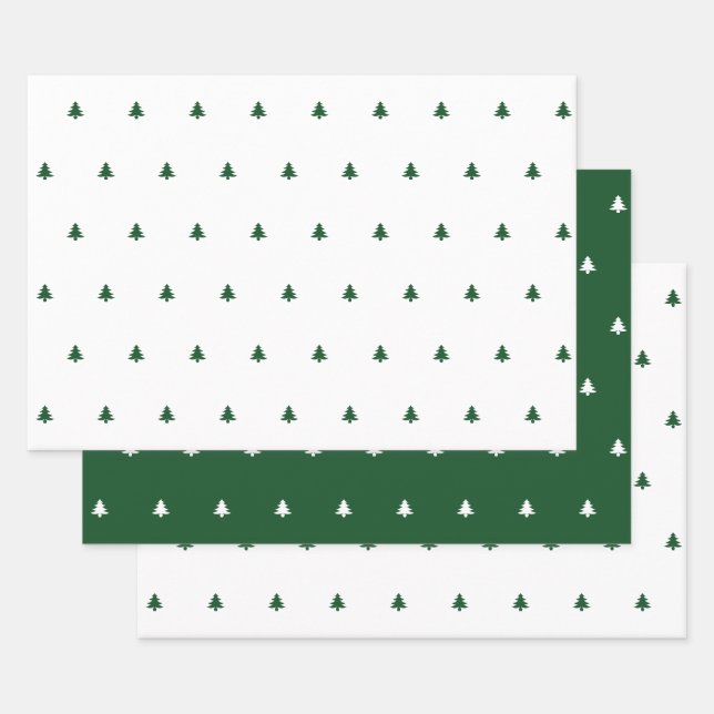 Green/White Christmas Tree Simple Icon Pattern Wrapping Paper Sheets (Set)