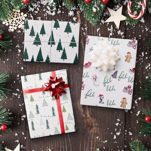 Green White Christmas Tree Wrapping Paper Sheets