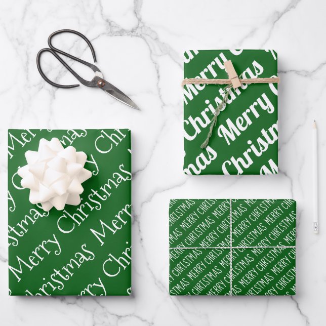 Green, white Christmas typography modern holiday W Wrapping Paper Sheets (Front)
