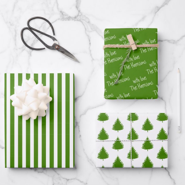 Green | White | Christmas Wrapping Paper Sheets (Front)