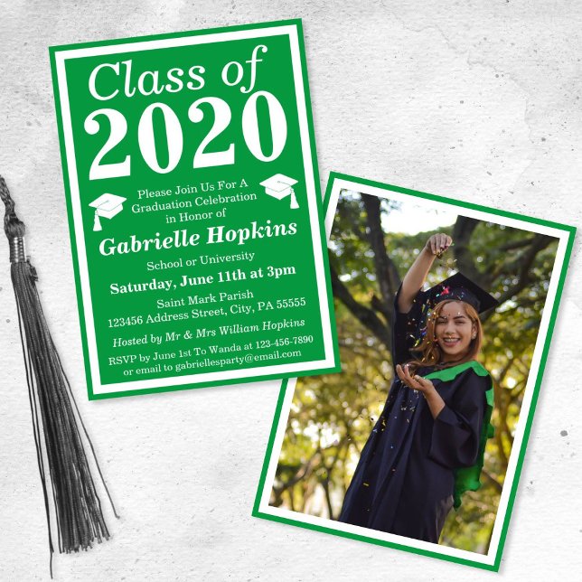 Green White Class of 2024 Graduation Photo Invitation (Creator Uploaded)