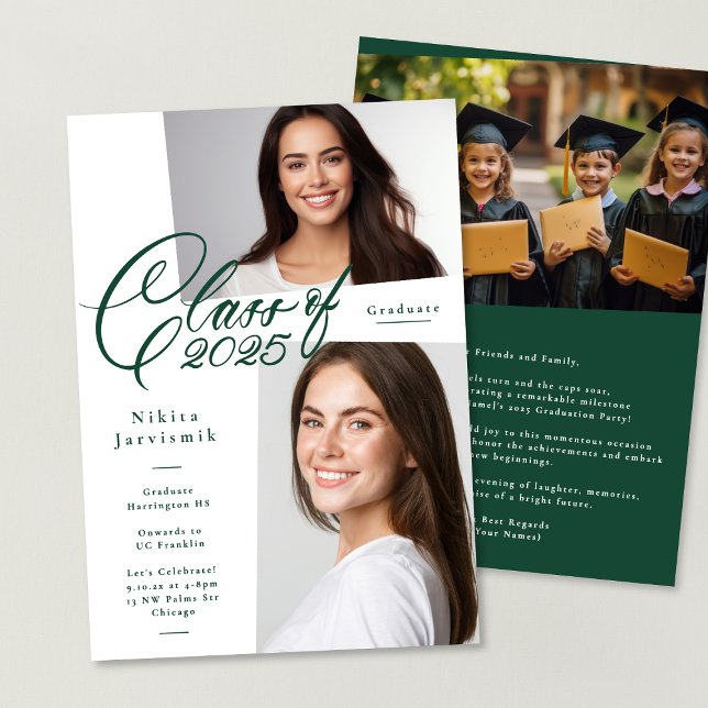 Green & White Class of 2025 Photo Graduation Party Invitation (Creator Uploaded)