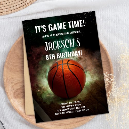 Green White Cloud Basketball Invitations