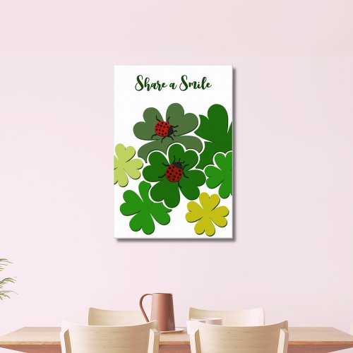 Green  White Clover Lady Bug Share A Smile Poster