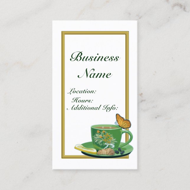 Green & White Coffee Cup Business Card 2 (Front)