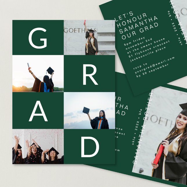GREEN WHITE COLOR BLOCKS MULTI Photo GRAD Announcement (Creator Uploaded)