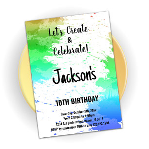 Green White Colors Paint Birthday Invitations