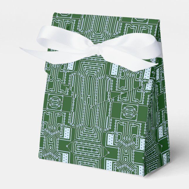 Green White Computer Circuit Board Lines Favor Boxes (Front Side)